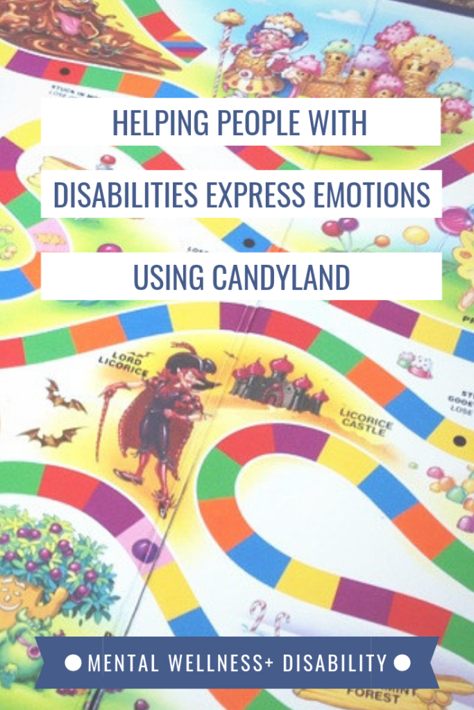 Picture of a Candyland board captioned with "Helping people with disabilities express emotions using Candyland"