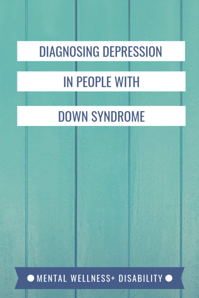 Image of a plank wood door captioned with "Diagnosing depression in people with Down syndrome"