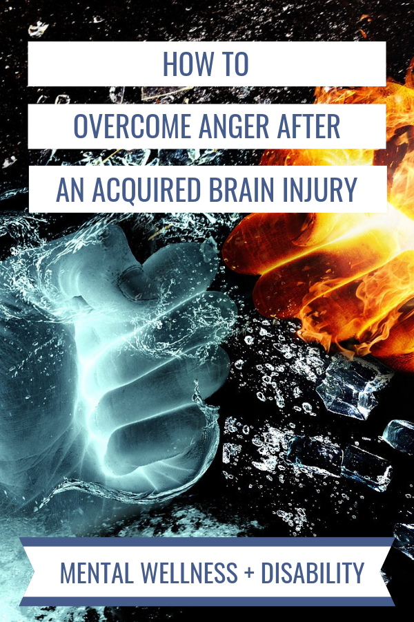 Image of fists made of fire and water striking each other captioned with "How to overcome anger after an acquired brain injury"