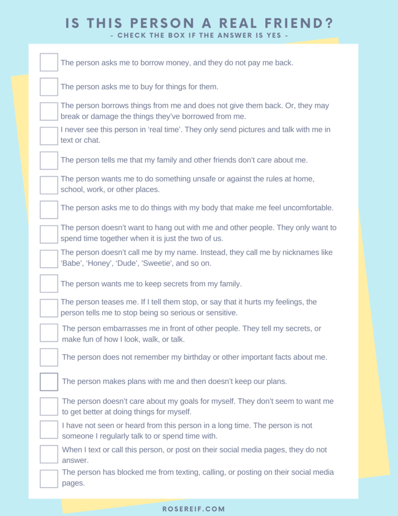 image of a quiz to tell if a friend is a true friend for adults and teens with IDD